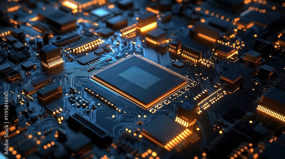 Aufkleber Illuminated Central Processing Unit on Circuit Board