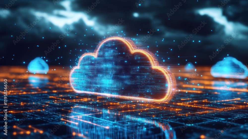 Poster Digital Cloud Network Data Visualization Abstract