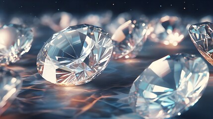Fototapeta premium Diamond Clarity Macro Shot with Glistening Gems Assorted Diamonds in Luminous Backdrop Design ,Glistening Diamond Macro Shot for Luxurious Display