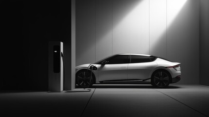 Power cable pump plug in charging power to electric vehicle EV car.