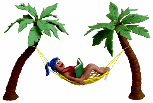 Mujer descansando en una hamaca. Plastilina.
