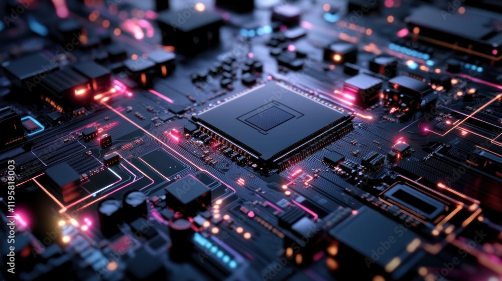 Poster illuminated central processing unit on circuit board