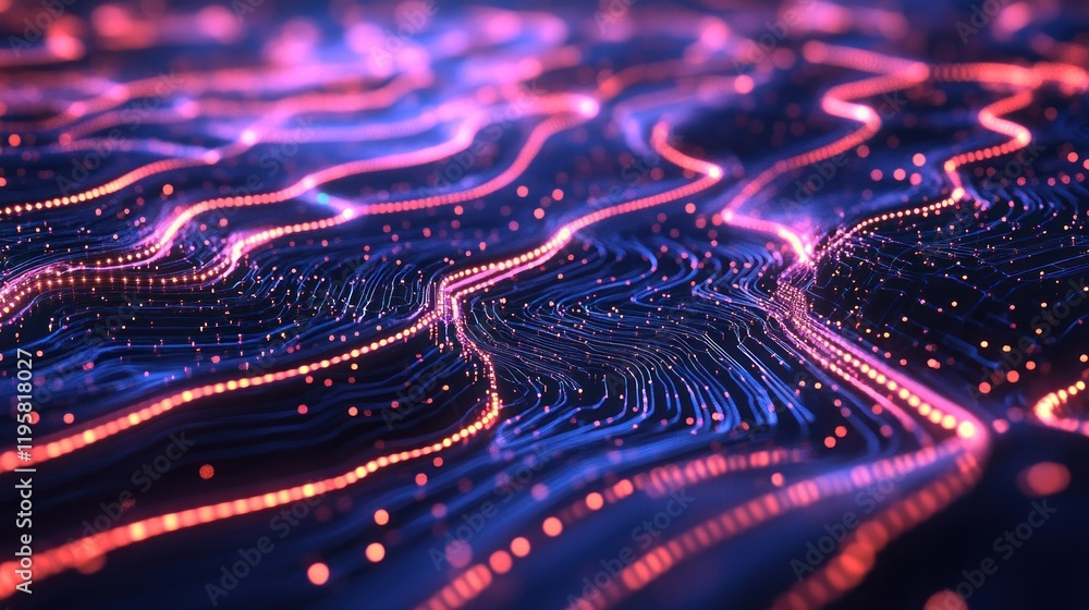 Poster abstract wavy lines of light and data