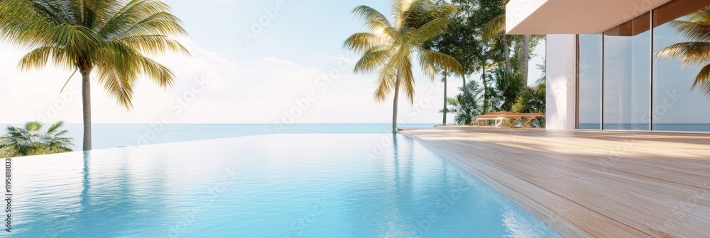 Poster infinity pool seamlessly blends with the turquoise ocean, offering breathtaking views from a luxurio