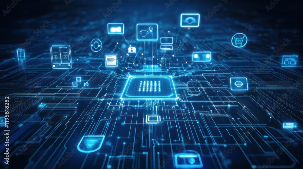Aufkleber central processor unit connecting digital devices and services