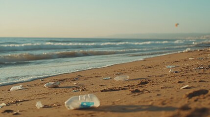 Plastic Pollution Litters Sandy Beach Shoreline
