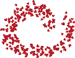 Love Valentine background with red petals of hearts on transparent background. Vector banner, postcard, background.The 14th of February. Vector EPS 10