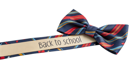 Stylish bow ties with a "Back to School" theme on elegant ribbons, perfect for educational or promotional designs. Ideal for schools, events, and retail promotions during the back-to-school season.