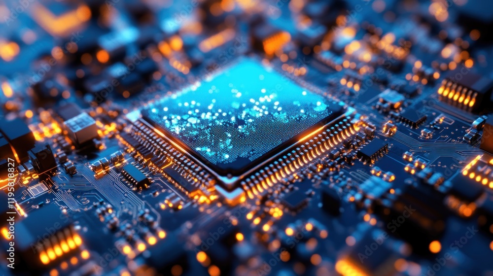 Poster Illuminated Microchip On Circuit Board Technology