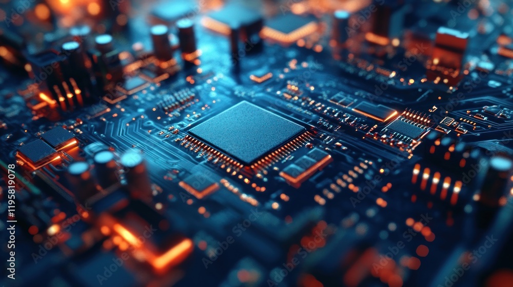 Poster a close up view of a circuit board with a central processor