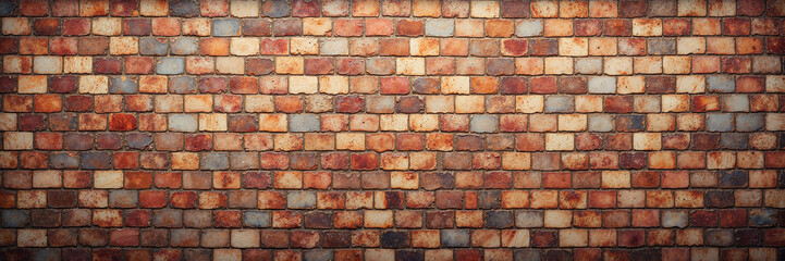 Fototapeta premium Rustic multicolored brick wall with weathered stone texture 