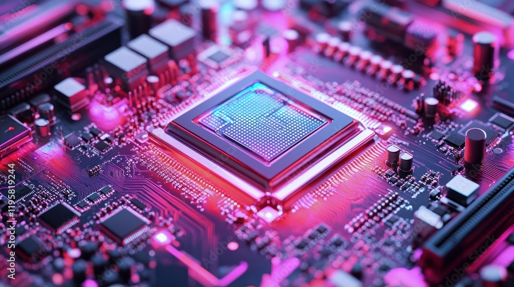 Aufkleber Illuminated Central Processing Unit On Circuit Board