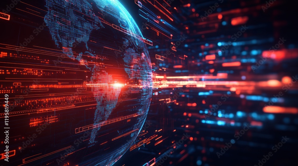 Poster Digital Globe Illuminated With Data Streams Flowing