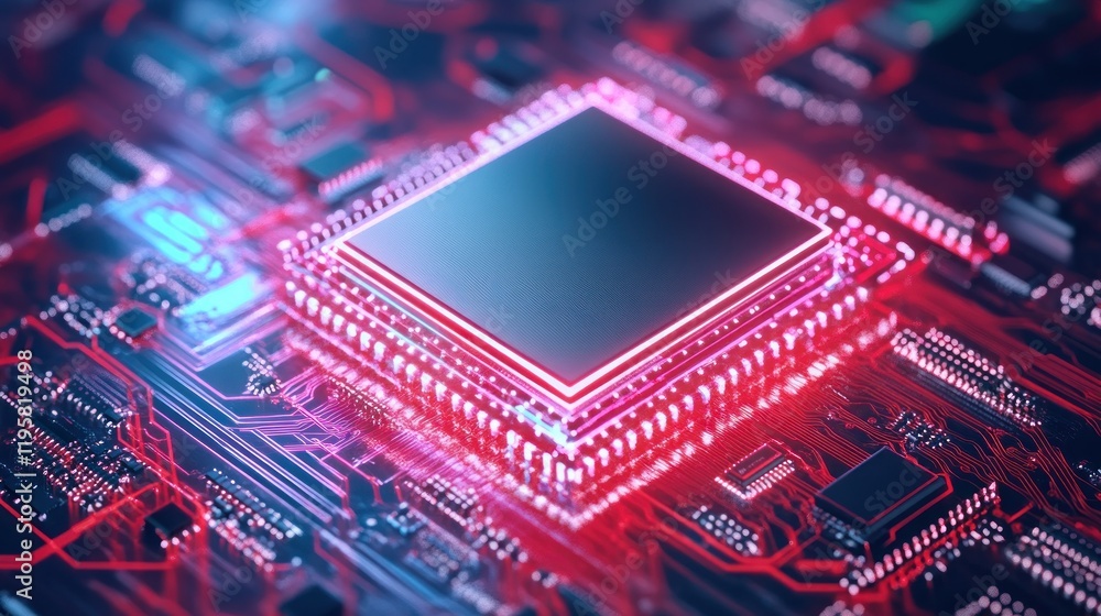 Poster Illuminated Central Processing Unit On Circuit Board