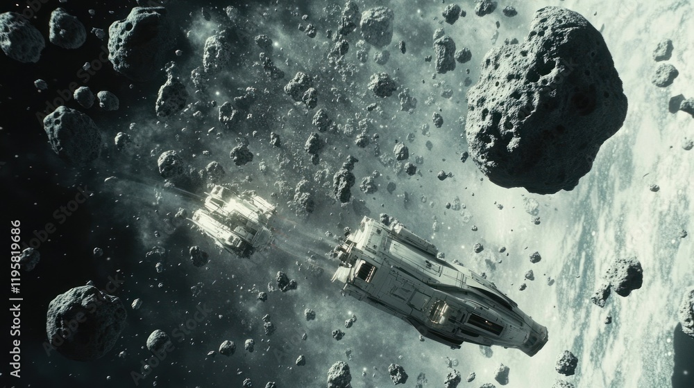 Aufkleber spaceships navigate asteroid field dangerously