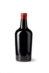 black glass bottle, alcohol bottle on white background - mockup