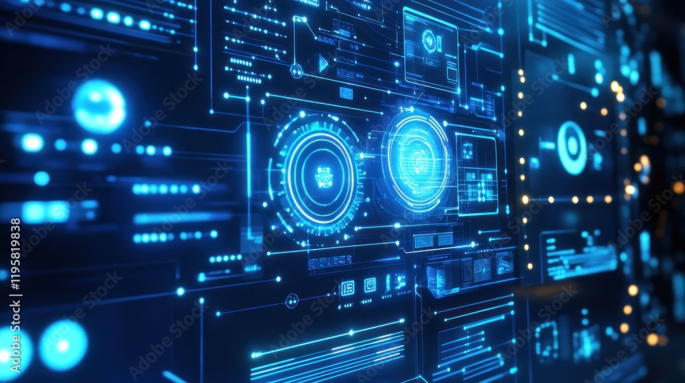 Poster Futuristic Digital Interface Showing Complex Data Systems