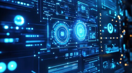 Fototapeta premium Futuristic Digital Interface Showing Complex Data Systems