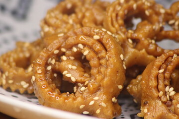 Chebakia Close Up, Moroccan Fried Cookies