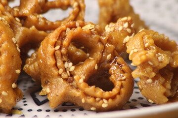 Chebakia Close Up, Moroccan Fried Cookies