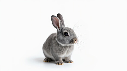 Obraz premium A charming bunny posed against a pure white background. The soft fur and delicate features highlight the innocence of the animal.