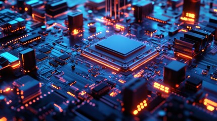 Obraz premium Illuminated Central Processing Unit On Circuit Board