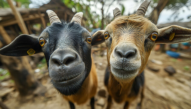 Farm goats of the Etawa or Jamnapari breed, seen from a Javanese goat's perspective