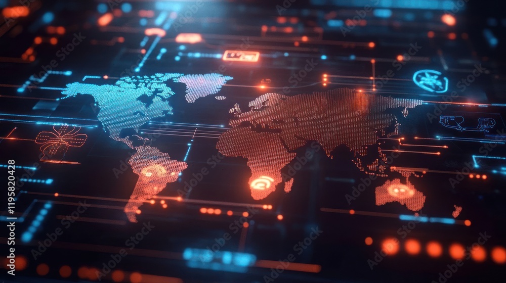 Poster Global Network Digital World Map Data Visualization