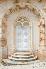 Luso, Portugal. Exterior details of the Bussaco Palace. Archway and door