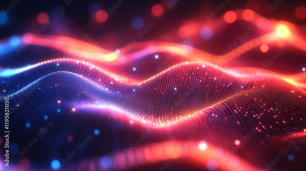 Poster abstract red blue wave particle light background