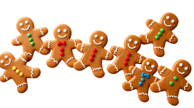Photo of collection of gingerbread men isolated on transparent background