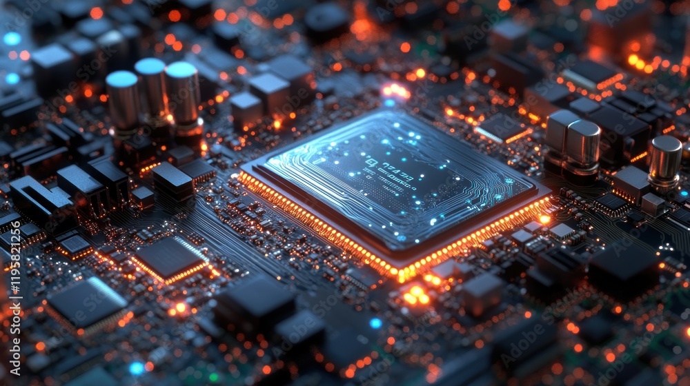 Poster Illuminated Central Processing Unit On Circuit Board