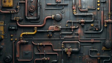 Male worker inspection at steel long pipes and pipe elbow in station oil factory during refinery valve of visual check record pipeline oil and gas