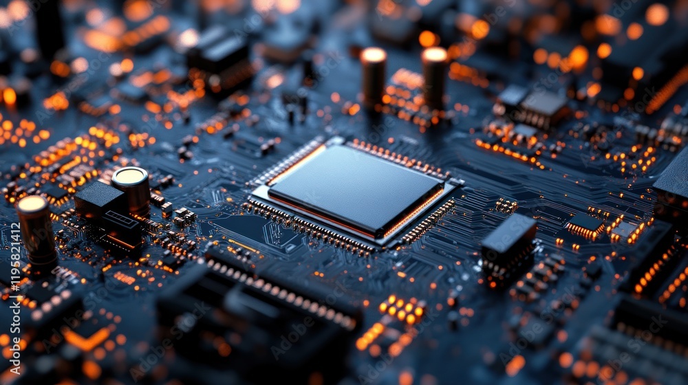Poster closeup of a computer motherboard circuit board