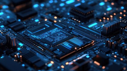 Illuminated Central Processing Unit On Circuit Board