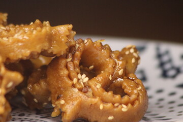 Chebakia Close Up, Moroccan Fried Cookies