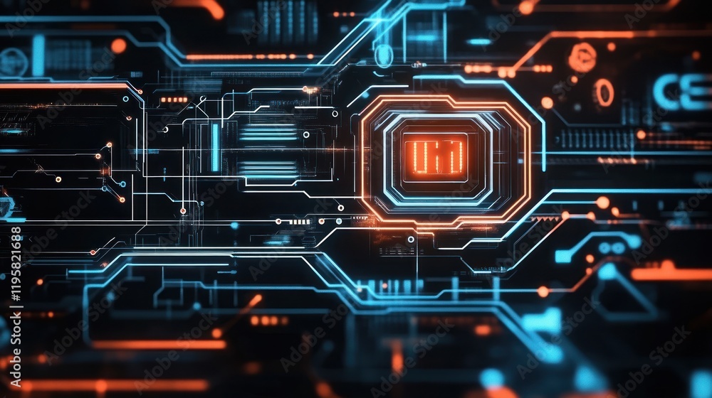 Poster futuristic circuit board digital interface display