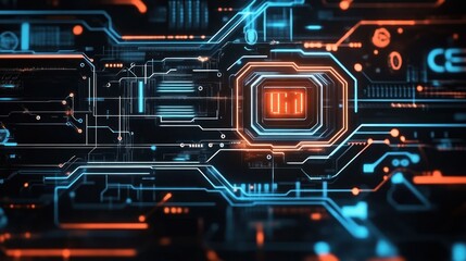 Futuristic Circuit Board Digital Interface Display