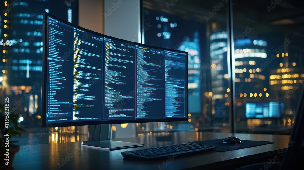 Poster Ultrawide Monitor Displays Lines Of Computer Code