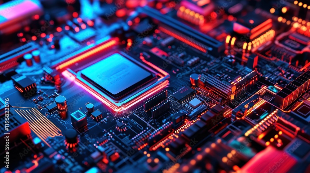 Poster illuminated computer motherboard central processing unit