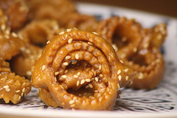 Chebakia Close Up, Moroccan Fried Cookies