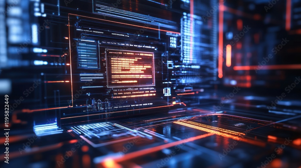 Poster Futuristic Digital Interface Displays Complex Code