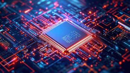 Illuminated Central Processing Unit on Circuit Board