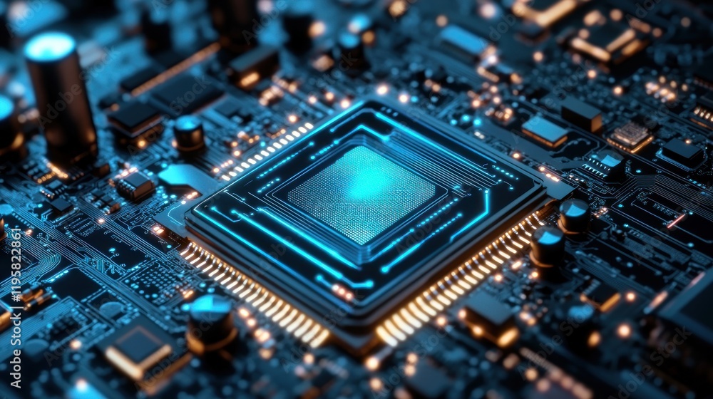 Aufkleber Illuminated Central Processing Unit on Circuit Board