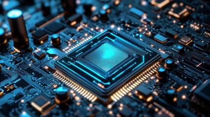 Illuminated Central Processing Unit on Circuit Board
