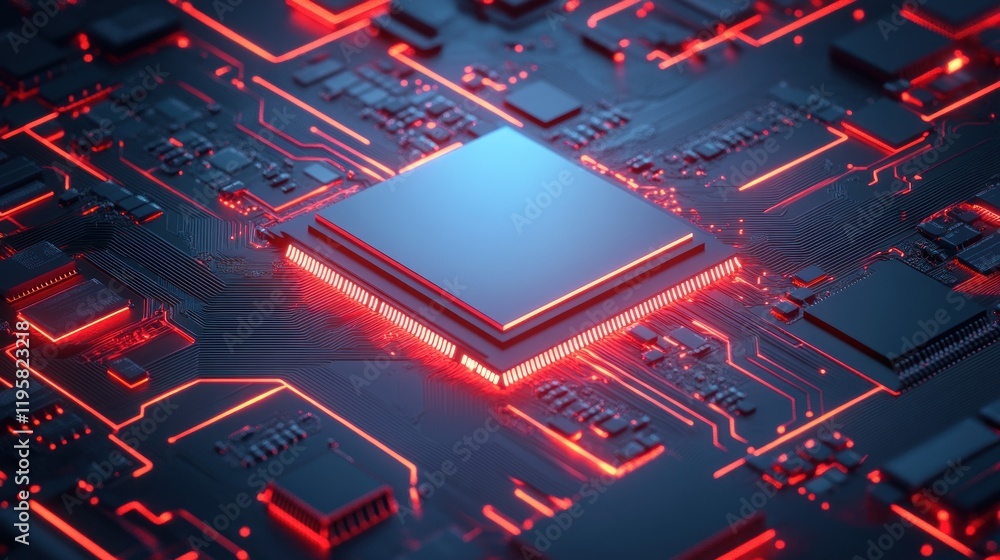 Poster Illuminated Central Processing Unit On Circuit Board