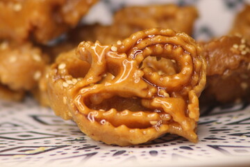 Chebakia Close Up, Moroccan Fried Cookies