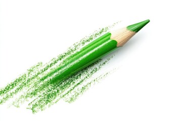 Green pencil strokes isolated on white background.