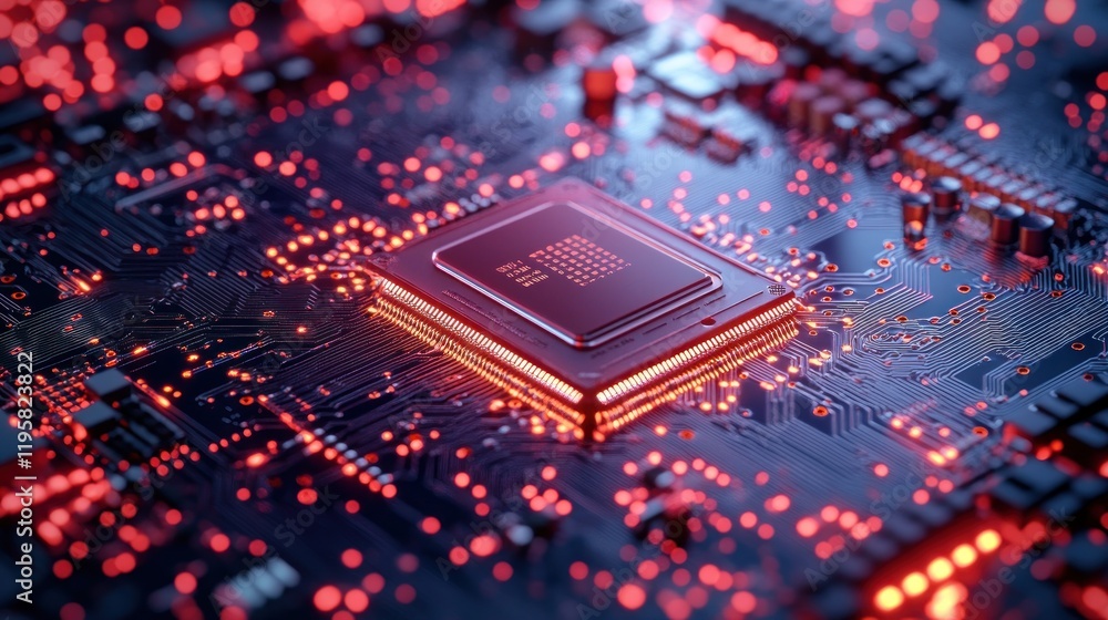 Poster Illuminated Central Processing Unit on Circuit Board