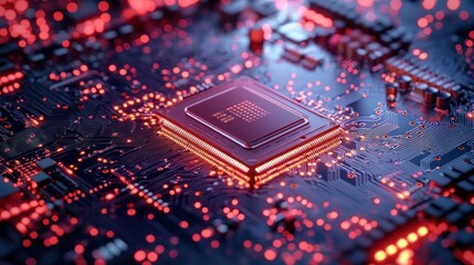 Illuminated Central Processing Unit on Circuit Board